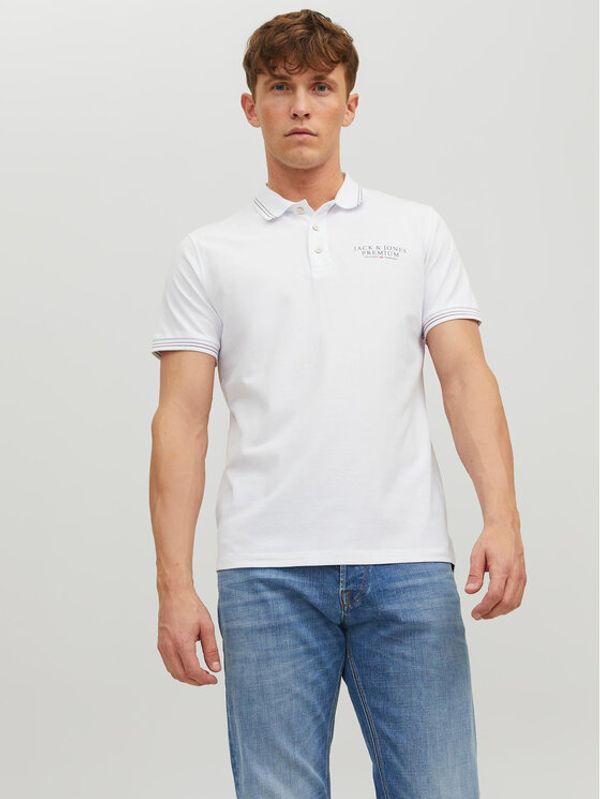 Jack&Jones Jack&Jones Тениска с яка и копчета 12228843 Бял American Fit