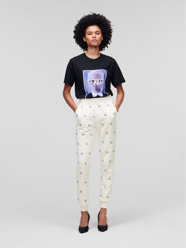 KARL LAGERFELD KARL LAGERFELD Долнище анцуг Monogram Rhinestone 226W1050 Бежов Regular Fit