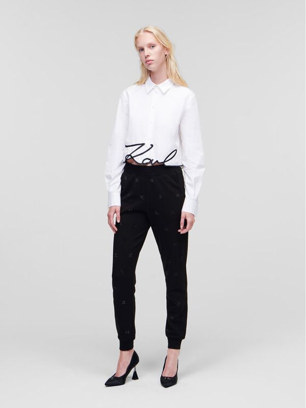 KARL LAGERFELD KARL LAGERFELD Долнище анцуг Monogram Rhinestone 226W1050 Черен Regular Fit