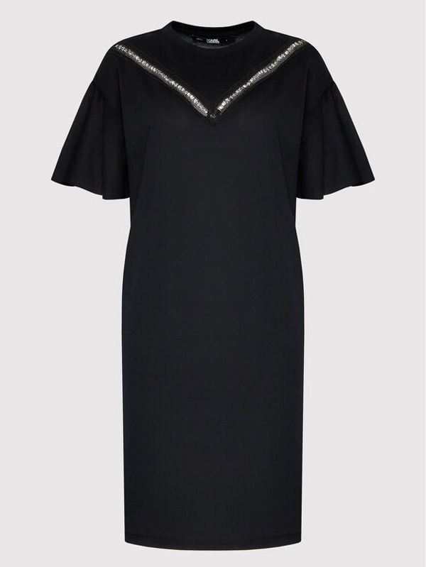 KARL LAGERFELD KARL LAGERFELD Ежедневна рокля Lace Insert 221W1350 Черен Relaxed Fit