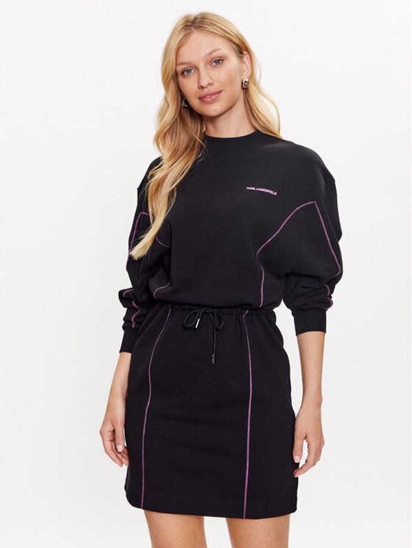 KARL LAGERFELD KARL LAGERFELD Плетена рокля Contrast 230W1356 Черен Relaxed Fit