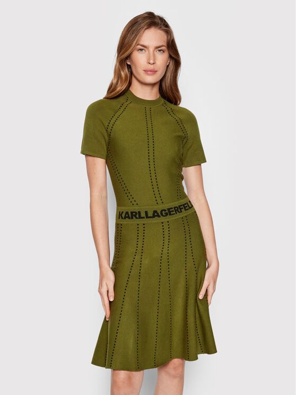 KARL LAGERFELD KARL LAGERFELD Плетена рокля Logo 221W2050 Зелен Slim Fit