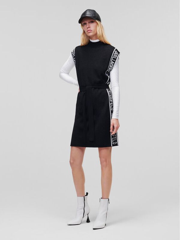 KARL LAGERFELD KARL LAGERFELD Плетена рокля Logo 226W1354 Черен Regular Fit