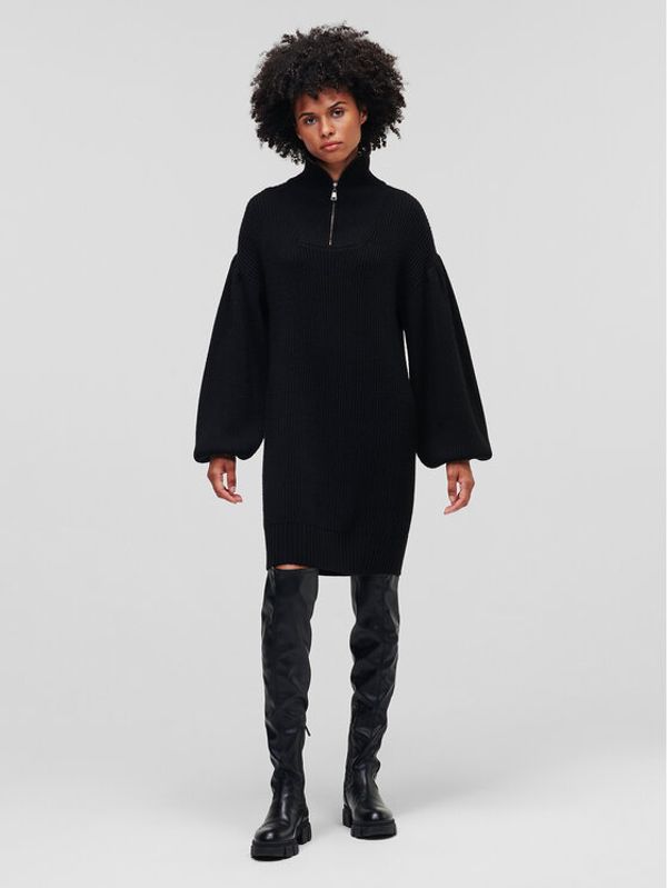 KARL LAGERFELD KARL LAGERFELD Плетена рокля Logo 226W2008 Черен Relaxed Fit