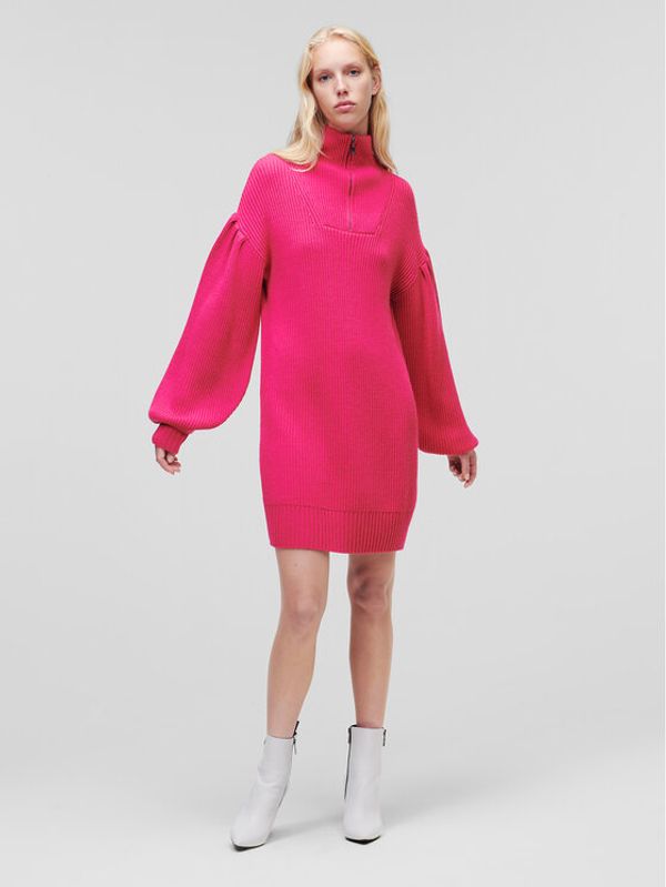 KARL LAGERFELD KARL LAGERFELD Плетена рокля Logo 226W2008 Розов Relaxed Fit