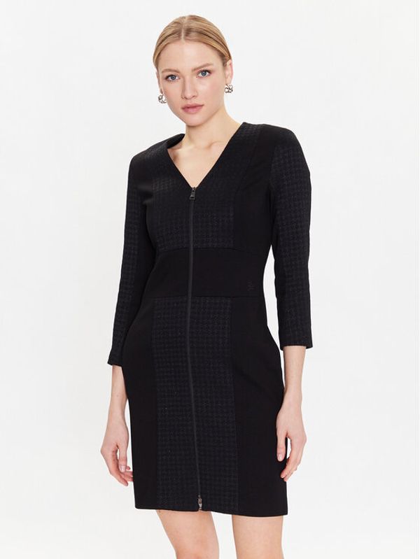 KARL LAGERFELD KARL LAGERFELD Плетена рокля Premium Punto 226W1300 Черен Regular Fit