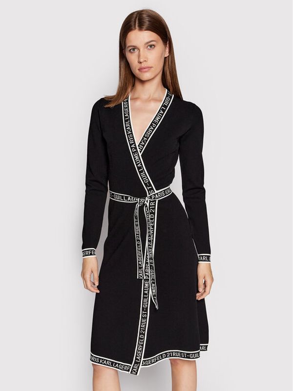 KARL LAGERFELD KARL LAGERFELD Плетена рокля Wrap 215W1330 Черен Regular Fit