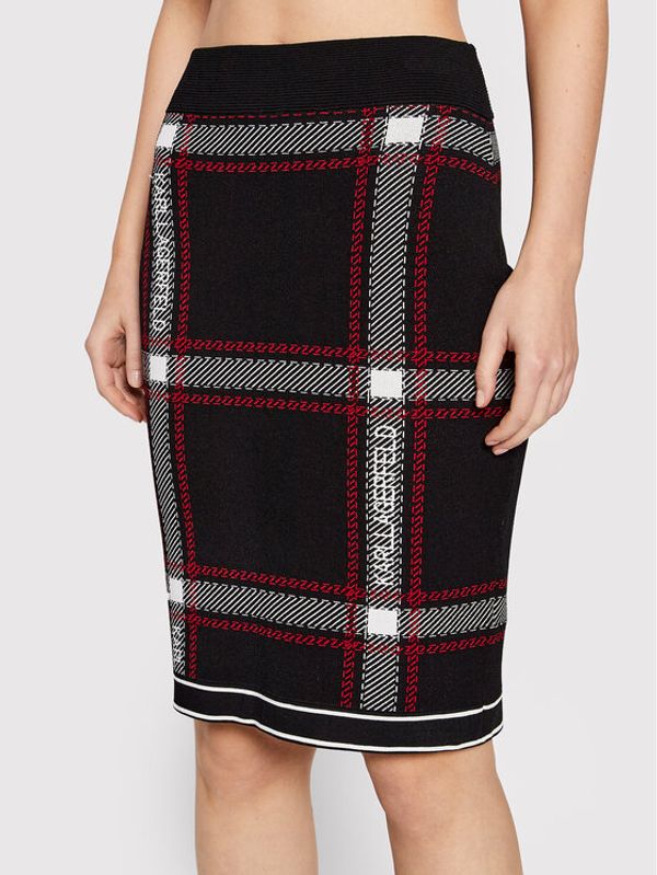 KARL LAGERFELD KARL LAGERFELD Пола тип молив Check Knitted 220W1230 Черен Slim Fit