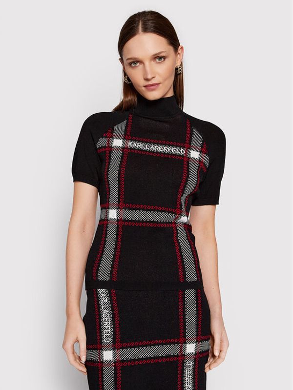 KARL LAGERFELD KARL LAGERFELD Поло Check Knitted 220W2002 Черен Regular Fit
