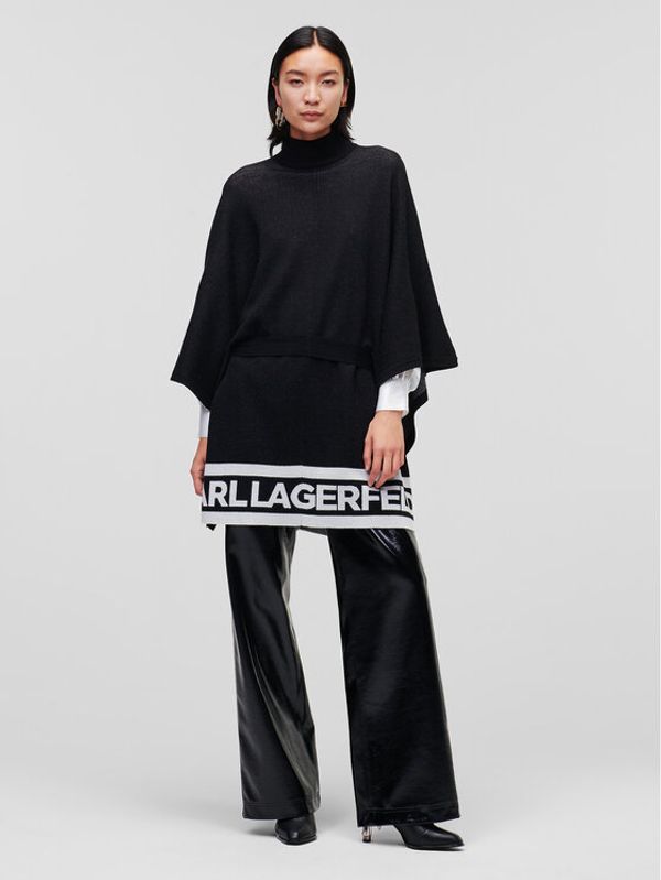 KARL LAGERFELD KARL LAGERFELD Пончо Logo 226W2010 Черен Relaxed Fit