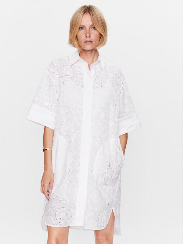 KARL LAGERFELD KARL LAGERFELD Рокля тип риза Broderie Anglaise 231W1302 Бял Regular Fit