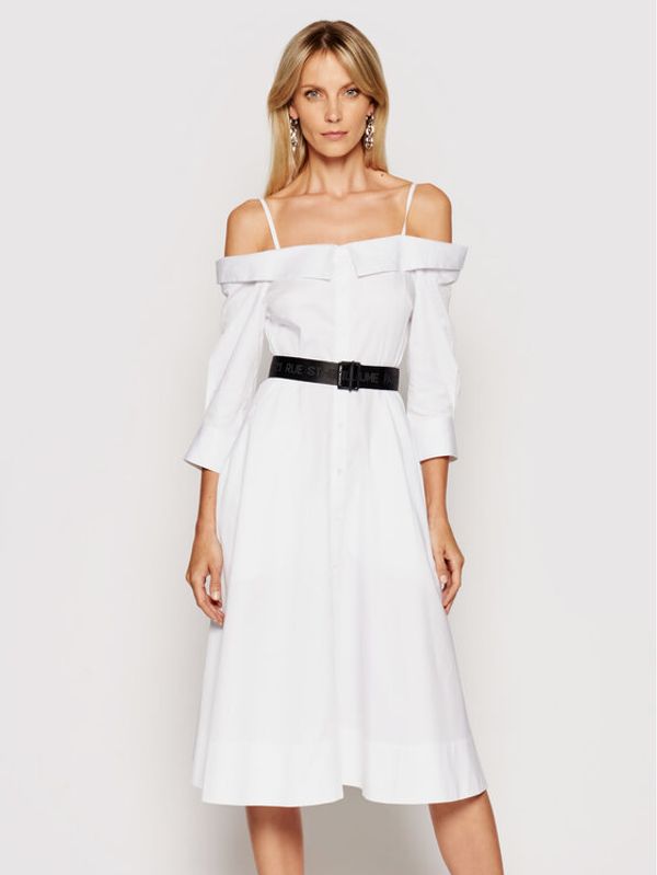 KARL LAGERFELD KARL LAGERFELD Рокля тип риза Cold Shoulder 211W1303 Бял Regular Fit