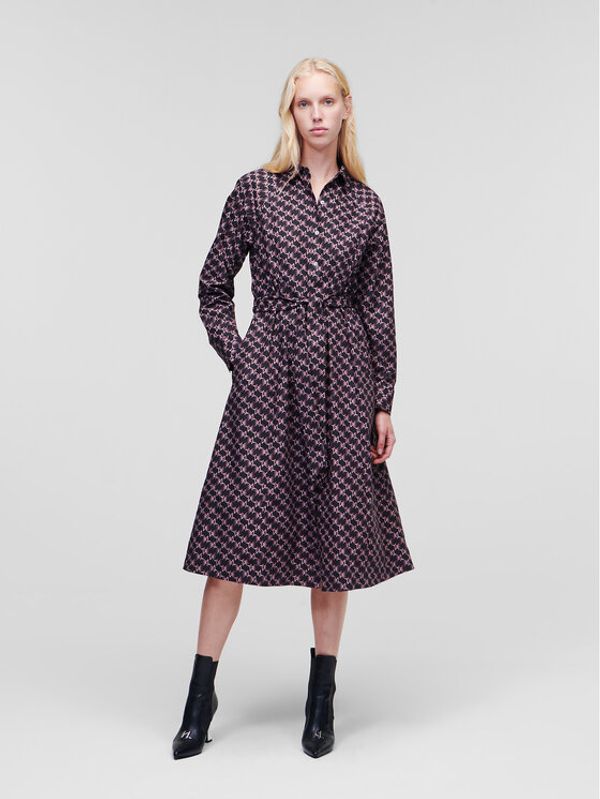 KARL LAGERFELD KARL LAGERFELD Рокля тип риза Monogram Printed Poplin 226W1304 Черен Regular Fit