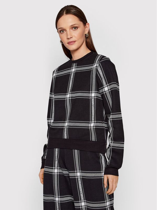 KARL LAGERFELD KARL LAGERFELD Суитшърт Check Printed 220W1806 Черен Relaxed Fit