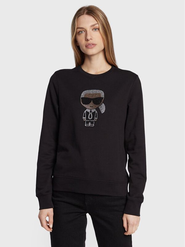 KARL LAGERFELD KARL LAGERFELD Суитшърт Ikonik Rhinestones 210W1822 Черен Regular Fit