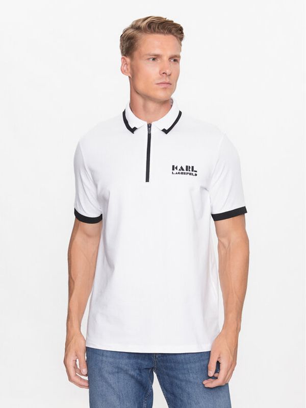 KARL LAGERFELD KARL LAGERFELD Тениска с яка и копчета 745081 533221 Бял Regular Fit