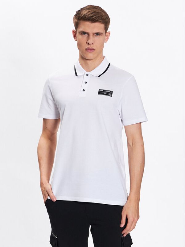 KARL LAGERFELD KARL LAGERFELD Тениска с яка и копчета Logo 230M2210 Бял Regular Fit