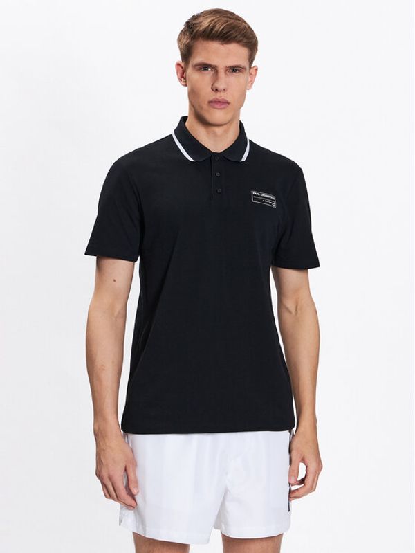 KARL LAGERFELD KARL LAGERFELD Тениска с яка и копчета Logo 230M2210 Черен Regular Fit