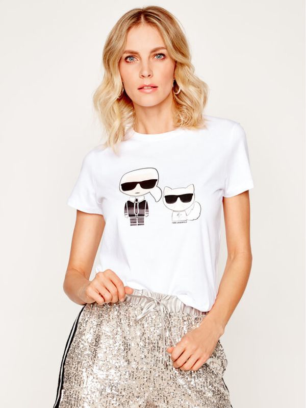 KARL LAGERFELD KARL LAGERFELD Тишърт Ikonik Karl & Choupette 201W1705 Бял Regular Fit