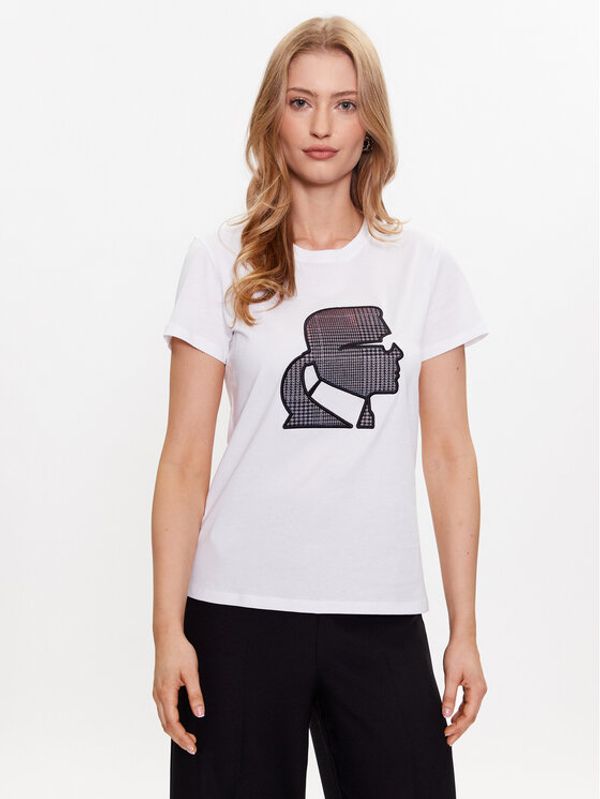 KARL LAGERFELD KARL LAGERFELD Тишърт Karl Kameo Check 230W1711 Бял Regular Fit