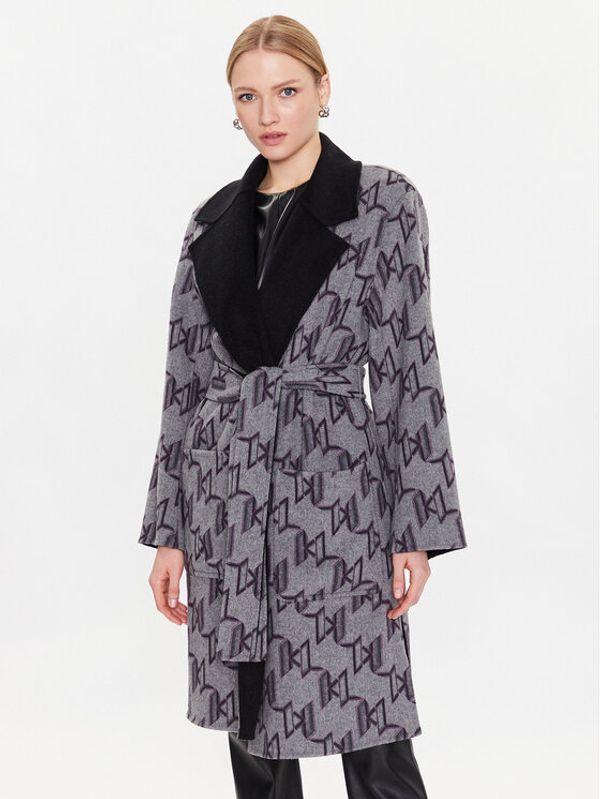 KARL LAGERFELD KARL LAGERFELD Вълнено палто Monogram 226W1500 Черен Regular Fit