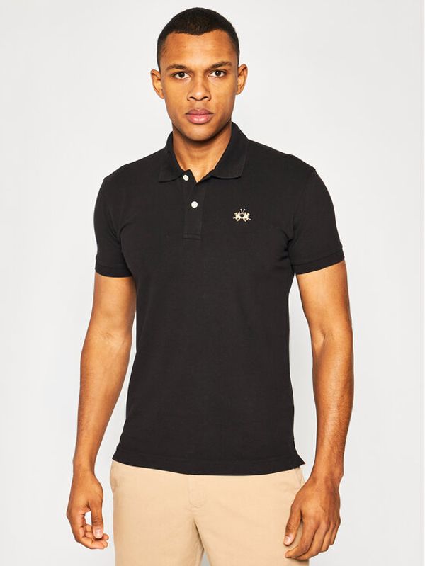 La Martina La Martina Тениска с яка и копчета Piquet CCMP02 PK001 Черен Slim Fit