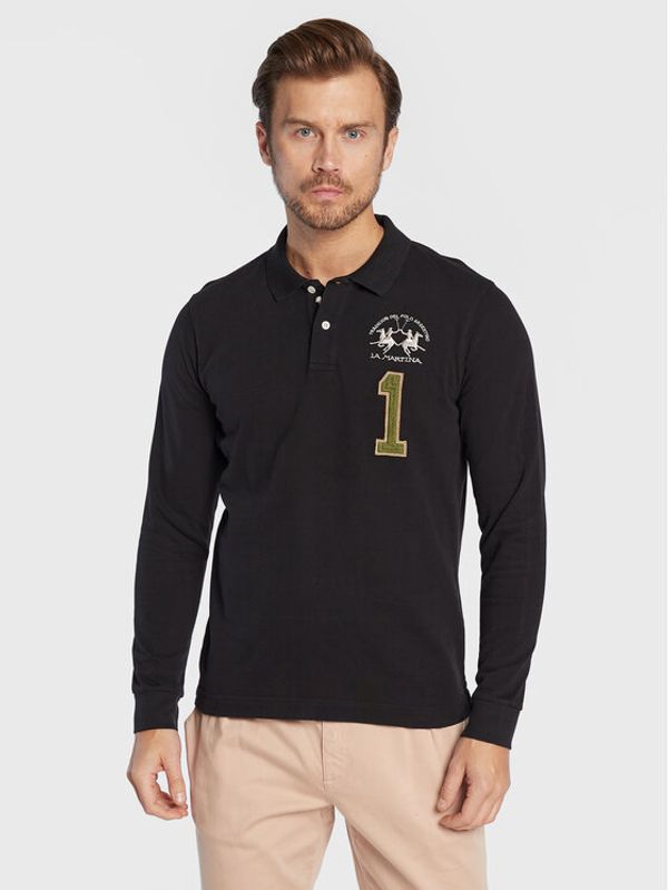La Martina La Martina Тениска с яка и копчета UMP309 JS005 Черен Regular Fit
