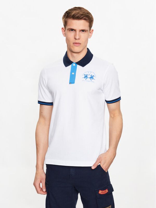 La Martina La Martina Тениска с яка и копчета VMP005 PK001 Бял Slim Fit