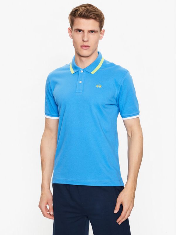 La Martina La Martina Тениска с яка и копчета VMP006 PK001 Син Slim Fit