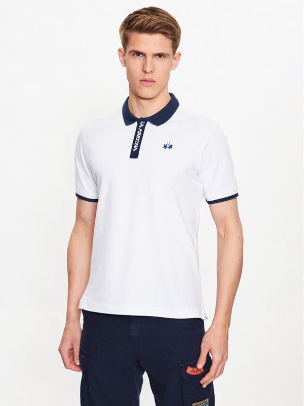 La Martina La Martina Тениска с яка и копчета VMP008 PK001 Бял Regular Fit