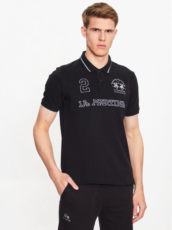 La Martina La Martina Тениска с яка и копчета VMP306 PK001 Черен Regular Fit