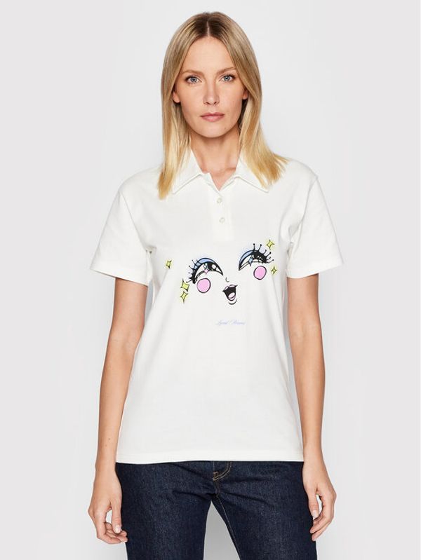 Local Heroes Local Heroes Тениска с яка и копчета Funny Scary SS22T0008 Бял Regular Fit