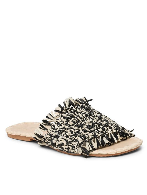 Manebi Manebi Чехли Fringed Knots Raffia Leather Sandals V 3.4 Y0 Черен