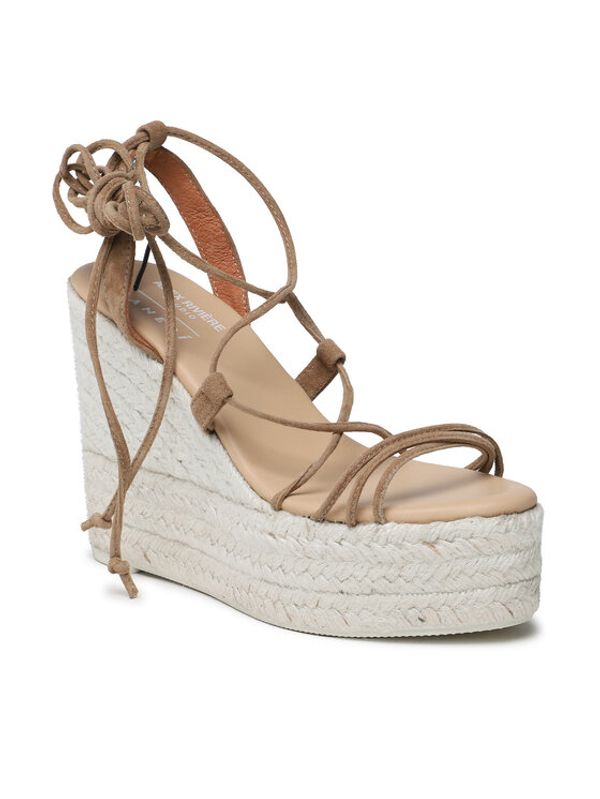 Manebi Manebi Еспадрили Soft Suede Lace-Up Wedge Espadrilles L 8.7 WA Кафяв