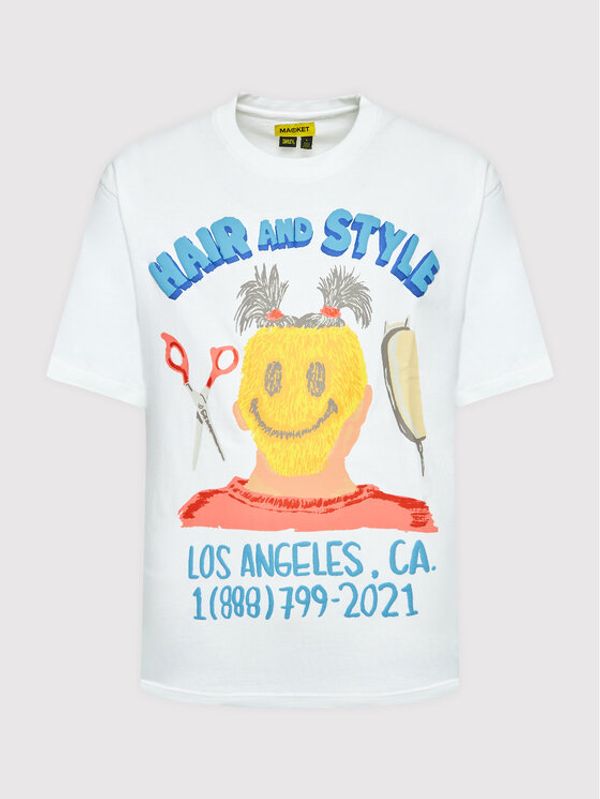 Market Market Тишърт Unisex SMILEY Barbershop 399001077 Бял Relaxed Fit