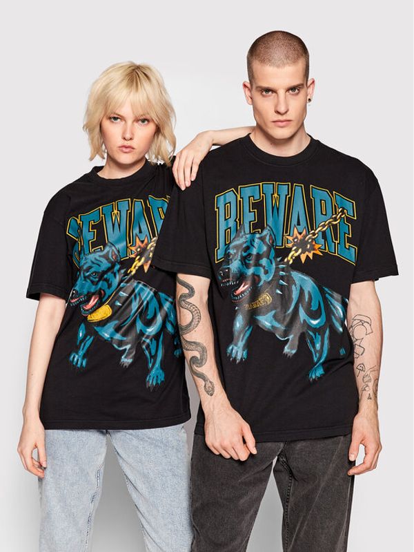 Market Market Тишърт Unisex SMILEY Beware Dog Washed 399001086 Черен Relaxed Fit