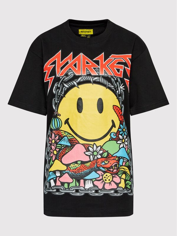 Market Market Тишърт Unisex SMILEY Iron 399001064 Черен Relaxed Fit