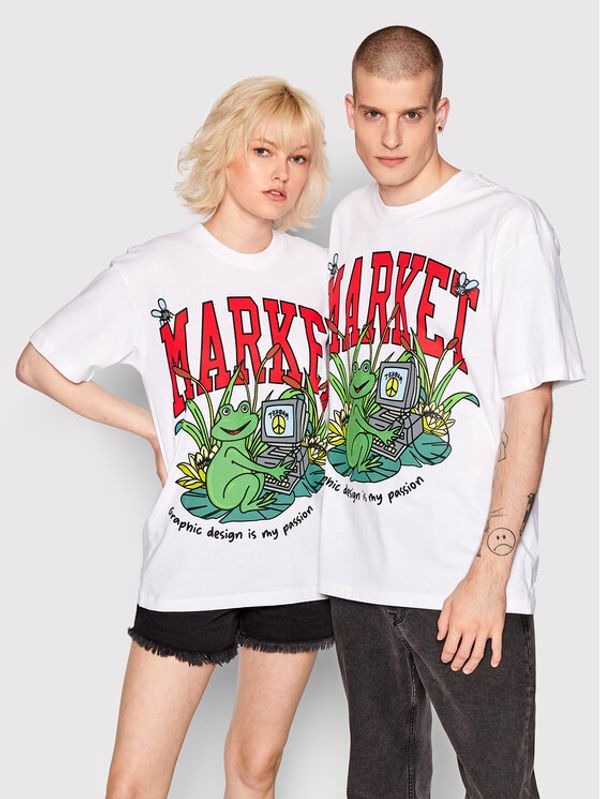 Market Market Тишърт Unisex SMILEY Passionate Frog 399001091 Бял Relaxed Fit