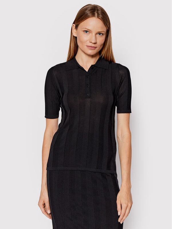 Max Mara Leisure Max Mara Leisure Тениска с яка и копчета Tartina 33660124 Черен Slim Fit