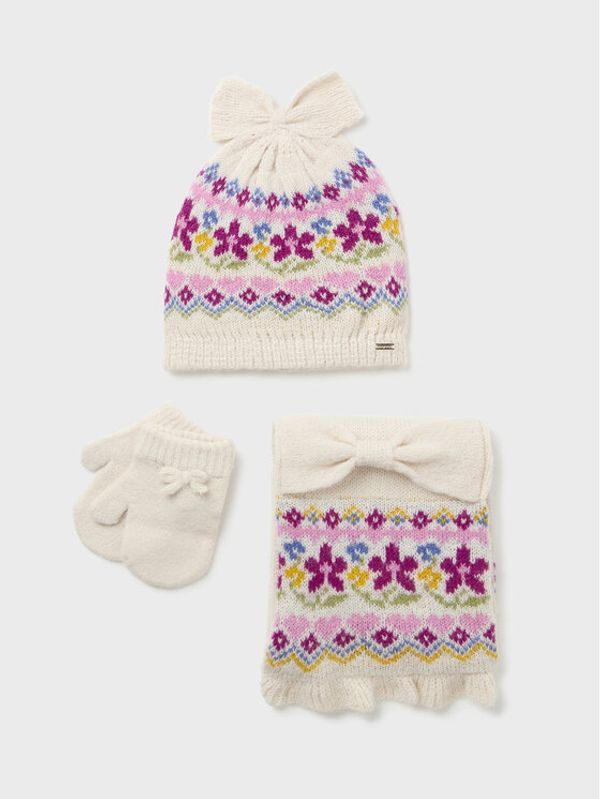 Mayoral Mayoral Комплект шапка, шал и ръкавици 10.536 Екрю Regular Fit