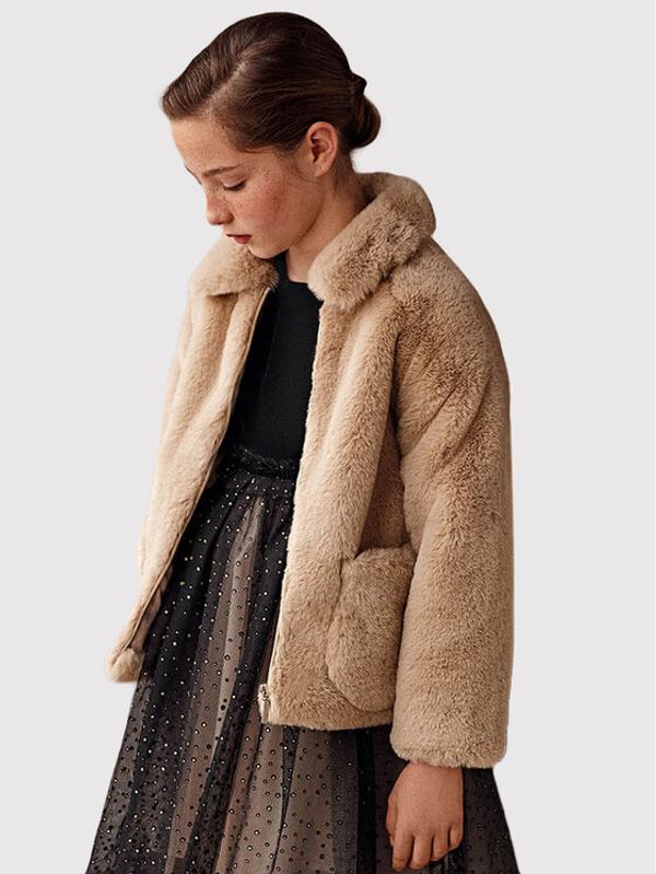 Mayoral Mayoral Кожено палто 7432 Бежов Regular Fit