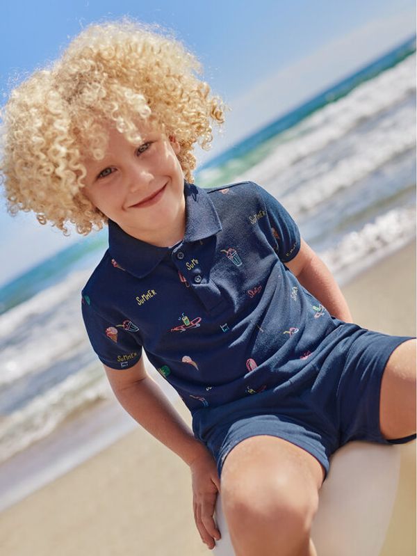 Mayoral Mayoral Тениска с яка и копчета 3157 Тъмносин