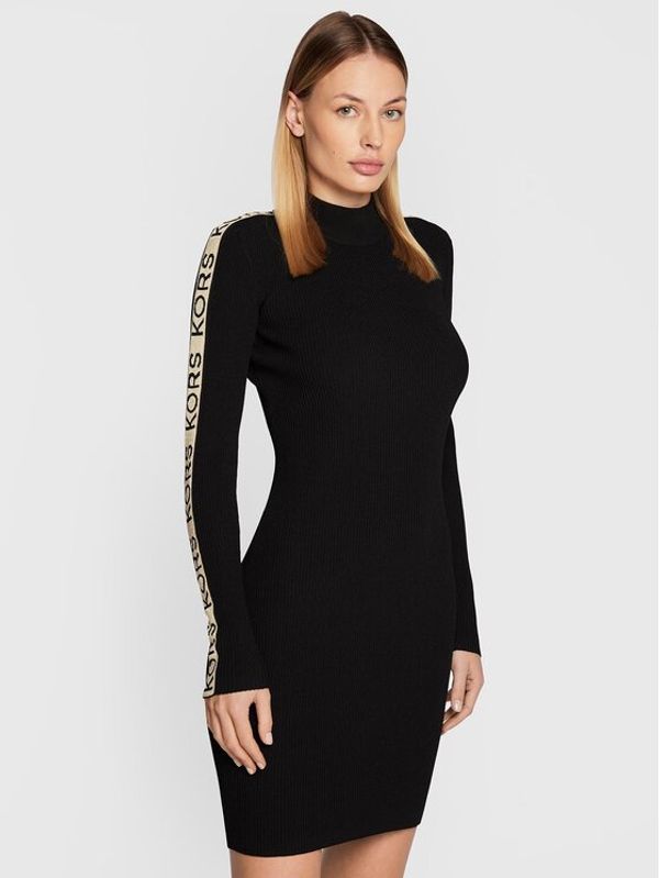 MICHAEL Michael Kors MICHAEL Michael Kors Плетена рокля Logo Tape MF180SF33D Черен Slim Fit