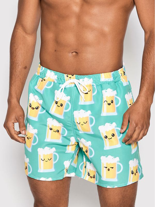 Mr. GUGU & Miss GO Mr. GUGU & Miss GO Плувни шорти Happy Beer Зелен Regular Fit