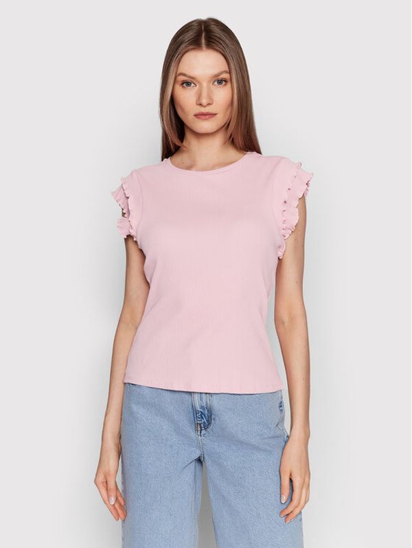 NA-KD NA-KD Блуза Frill Ribbed 1100-005774-5449-003 Розов Slim Fit