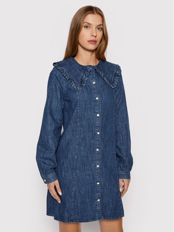 NA-KD NA-KD Дънкова рокля Frill Collar 1018-008507-0116-581 Син Regular Fit