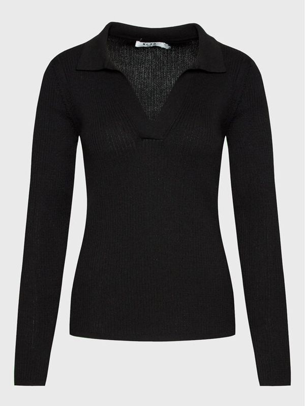 NA-KD NA-KD Пуловер Pique Collar 1100-006091-0002-003 Черен Slim Fit