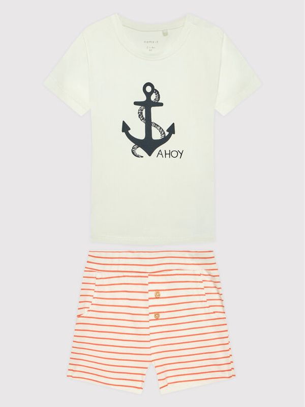 NAME IT NAME IT Комплект тишърт и спортни шорти 13205874 Бял Regular Fit