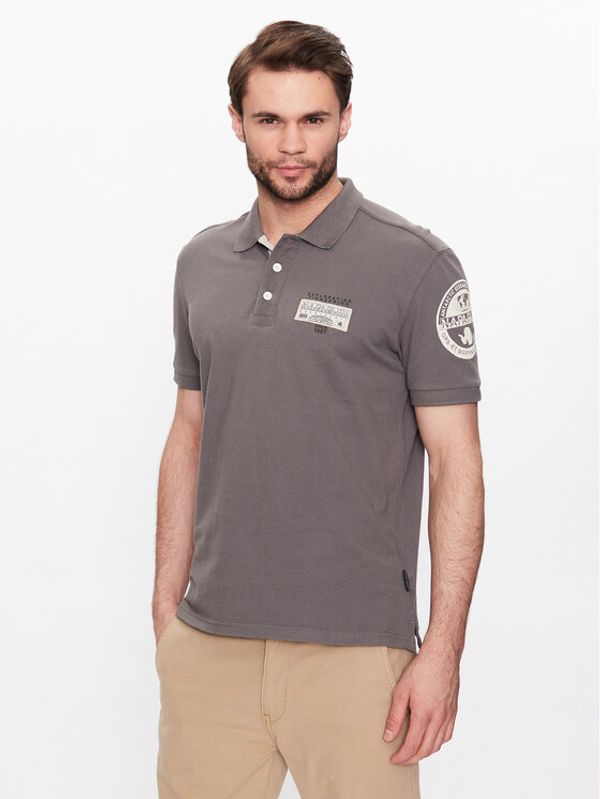 Napapijri Napapijri Тениска с яка и копчета E-Amundsen NP0A4H6A Сив Regular Fit