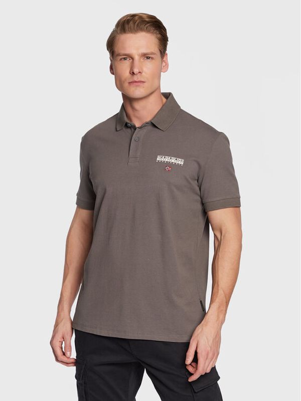 Napapijri Napapijri Тениска с яка и копчета E-Ayas NP0A4H9W Сив Regular Fit